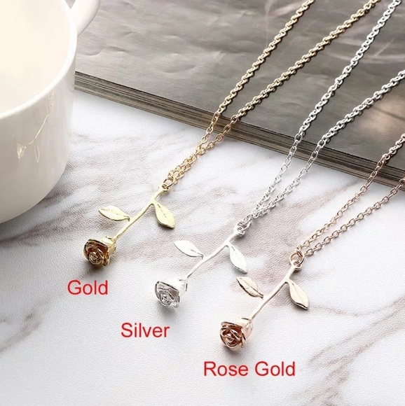 Rose Flower Simple Minimalistic Gold Necklace - Picture 2 of 5